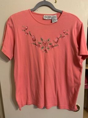 Jaclyn Smith Pink Short-Sleeve Embroidered Floral Tee